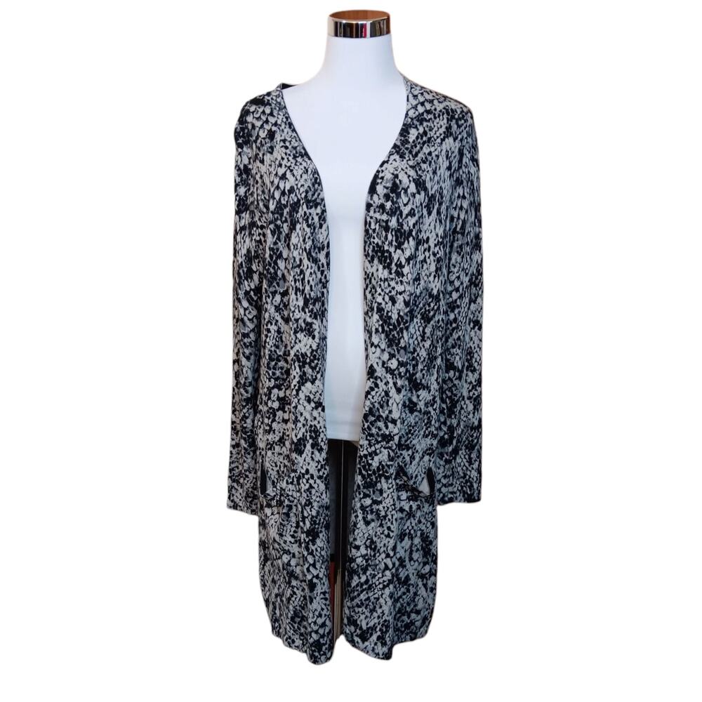 NEW BELLE KIM GRAVEL Cardigan Sweater‎ M Animal Print Snake Python Office Career